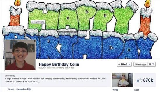 Happy Birthday Colin/Facebook screenshot Happy Birthday Colin/Facebook screenshot
