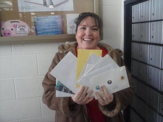Colin's Mom Jennifer showing the mails from facebook users wishing Colin Happy Birthday/Facebook Colin's Mom Jennifer showing the letters from facebook users wishing Colin Happy Birthday/Facebook