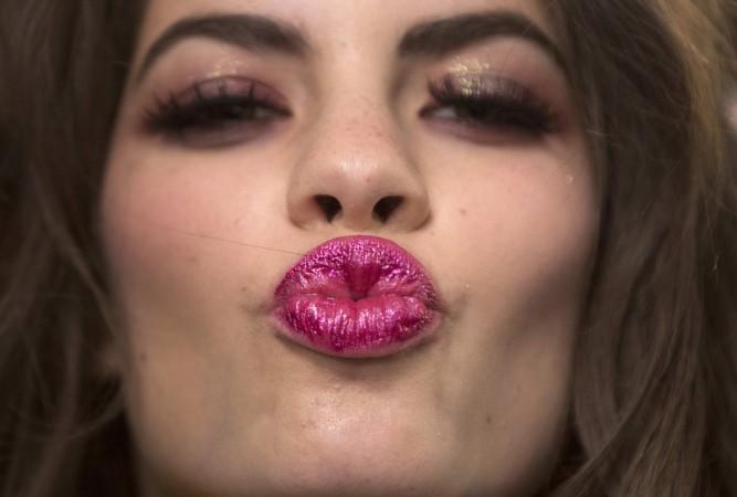 A model blows a kiss backstage before the Betsey Johnson show during New York Fashion Week