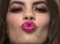 A model blows a kiss backstage before the Betsey Johnson show during New York Fashion Week
