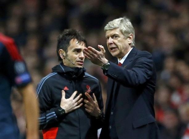 Arsenal manager Arsene Wenger makes a point to the fourth official during the Champions League game against Bayern Munich. 19 February. Reuters Arsene Wenger Arsenal