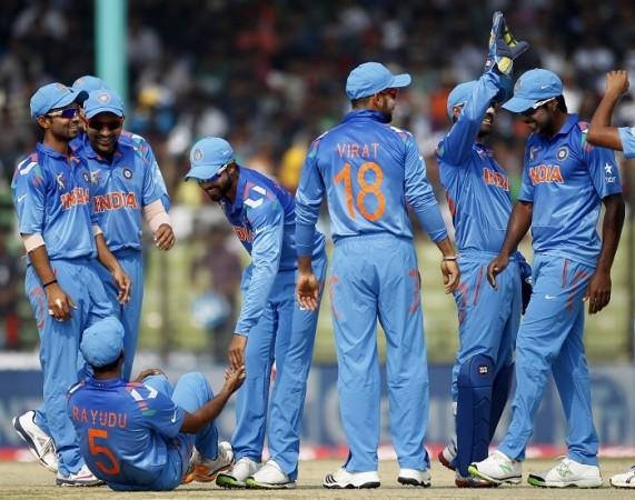 Team India celebrate a Bangladesh wicket, 26 February. Reuters. Asia Cup 2014