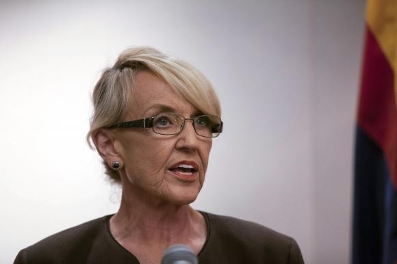 Arizona Governor Jan Brewer makes a statement saying she vetoed the controversial Senate Bill 1062 bill, at Arizona State Capitol in Phoenix February 26, 2014.