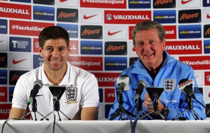 England skipper Steven Gerrard and manager Roy Hodgson attend a press conference ahead of their friendly against Denmark, 4 March. Reuters Steven Gerrard Roy Hodgson England