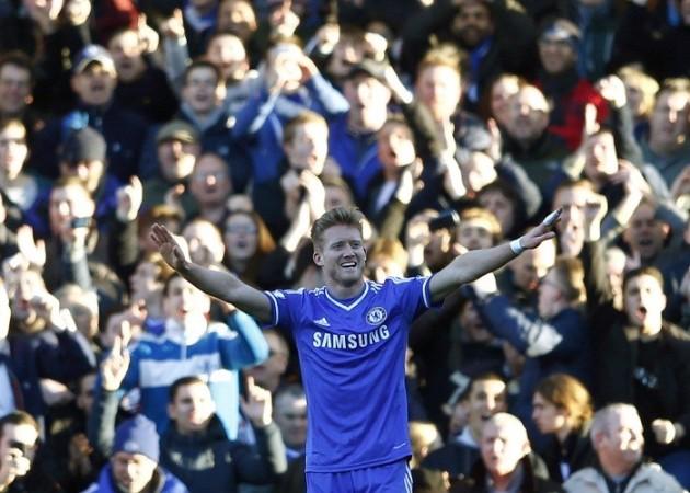 Chelsea forward Andre Schurrle celebrates his hat-trick against Fulham in the English Premier League, 1 March. Reuters Andre Schurrle Chelsea
