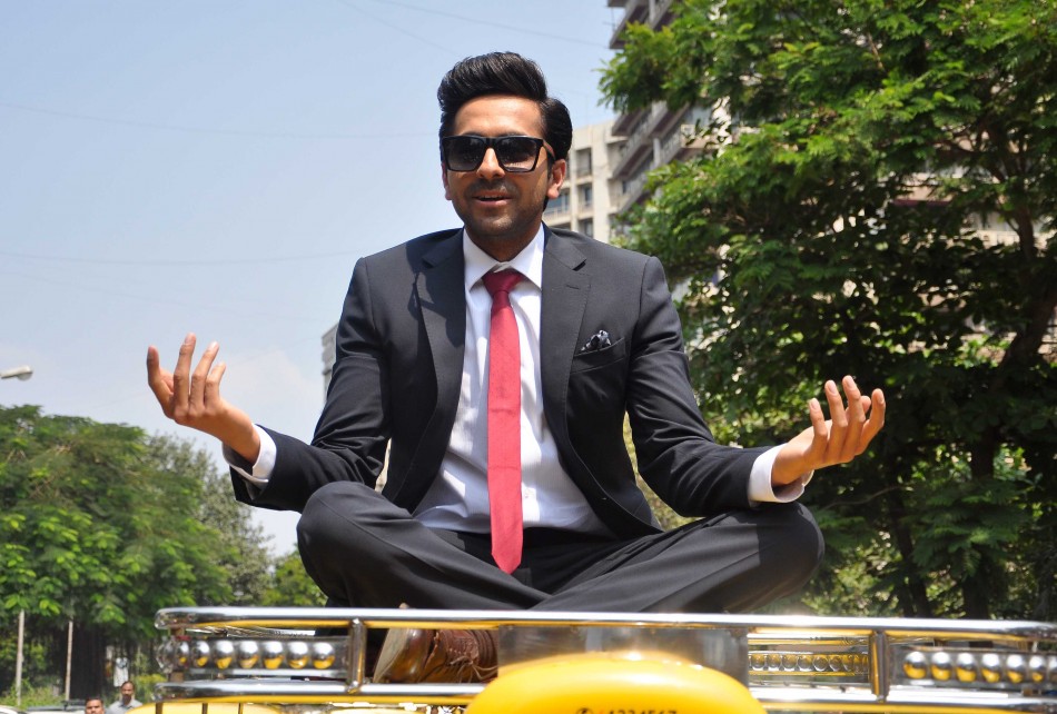 Ayushmann Khurrana promotes Bewakoofiyaan at Nariman Point, Mumbai.
