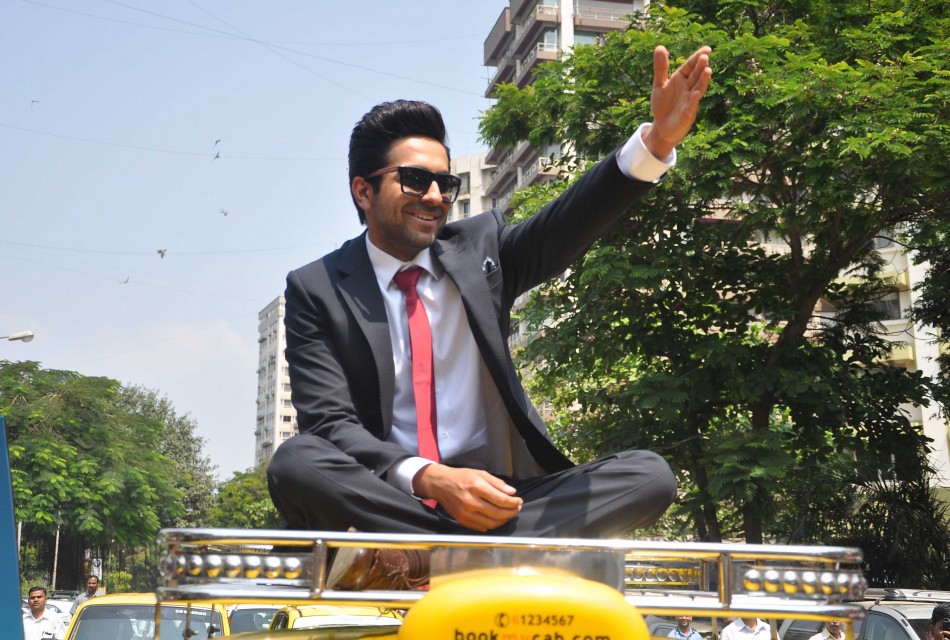 Ayushmann Khurrana promotes Bewakoofiyaan at Nariman Point, Mumbai.