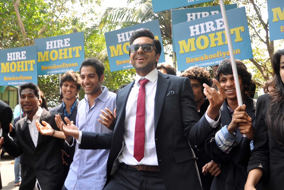 Ayushmann Khurrana promotes Bewakoofiyaan at Nariman Point, Mumbai.