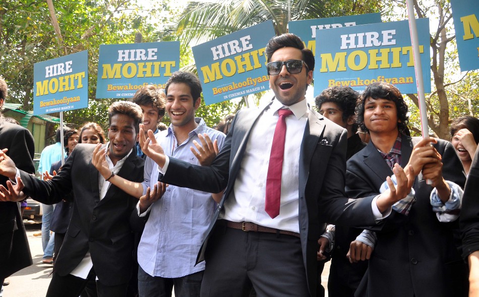 Ayushmann Khurrana promotes Bewakoofiyaan at Nariman Point, Mumbai.