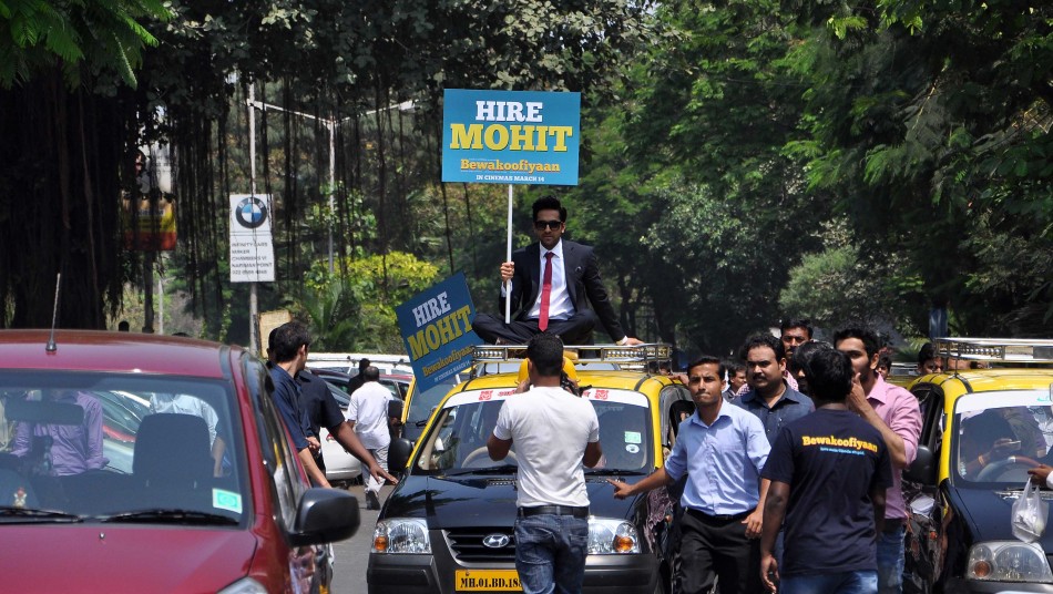 Ayushmann Khurrana promotes Bewakoofiyaan at Nariman Point, Mumbai.