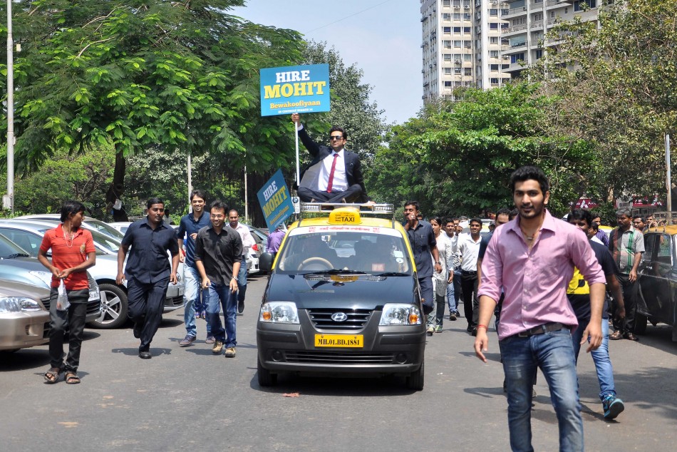 Ayushmann Khurrana promotes Bewakoofiyaan at Nariman Point, Mumbai.