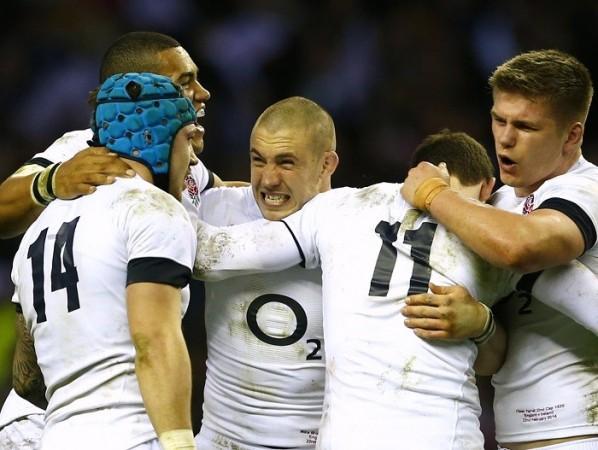 England players celebrate their win over Ireland in the Six Nations, 22 February. Reuters England rugby