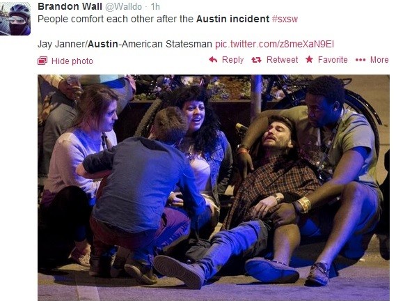 Screen shot of a twitter pic: An alleged drunk driver plowed through a crown of music fans at Austin's annual SXSW music festival, killing two people and injuring 23.