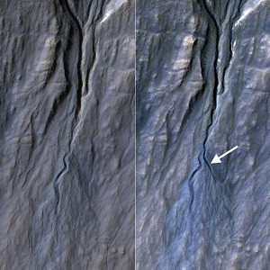 NASA’s Spacecraft Finds New Gully on Mars; Not Present Three-Years-Ago