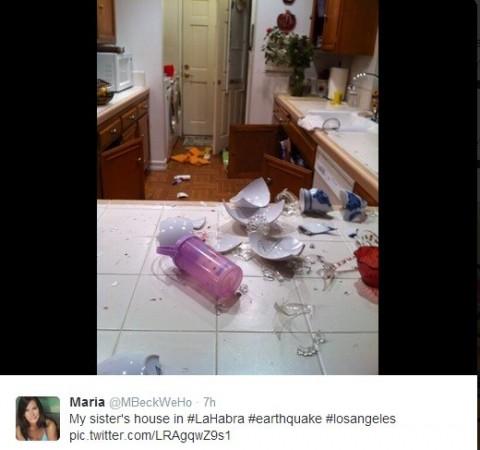 After a 5.1 magnitude earthquake rattled suburban Los Angeles and Southern California on Friday night, larger quakes are possible, USGS has said. (Picture Twitter Screen Grab via Maria)