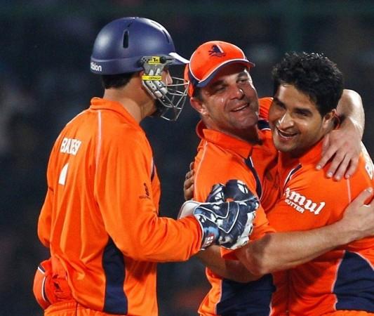 Bukhari celebrates a wicket with skipper Peter Borren. Reuters ICC World T20 2014