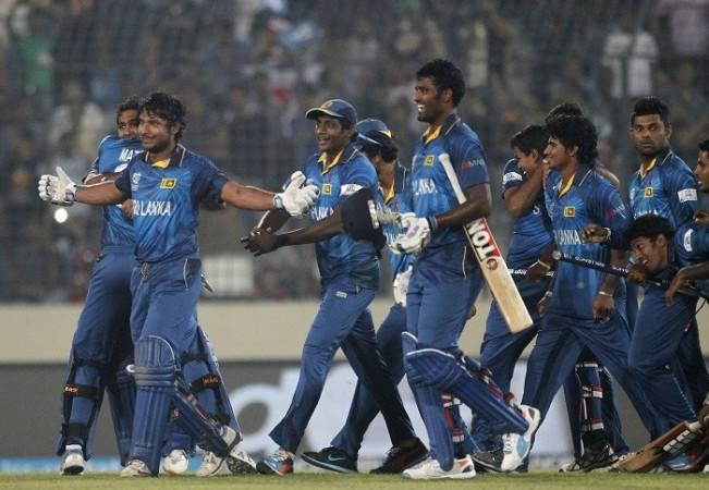 Kumar Sangakkara and the rest of his Sri Lanka teammates celebrate after defeating India in the ICC World T20 2014 final, 6 April. Reuters Sangakkara Sri Lanka