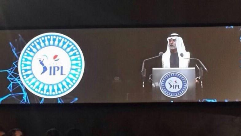 A UAE minister speaks. Photo: Twitter @KKRiders IPL 2014 Opening Ceremony