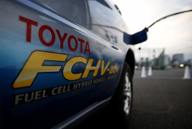 File photo of a hydrogen nozzle plugged into a Toyota Fuel Cell Hybrid Vehicle during the Toyota Advanced Technologies media briefing in Tokyo