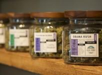 Marijuana-based products are displayed at the