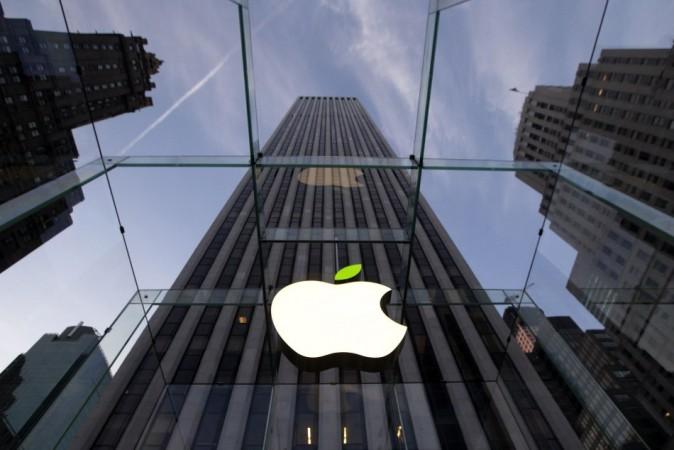 The leaf on the Apple symbol is tinted green at the Apple flagship store on 5th Ave in New York Apple Inc.