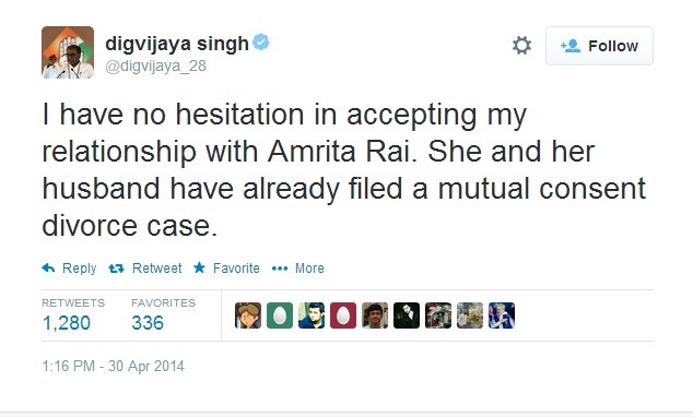 Digvijaya Singh admits to his relationship with Amrita Rai #*# Twitter explodes with jokes, and memes; Here are top 7 funny tweets. (Image: Twitter Screen Shot)
