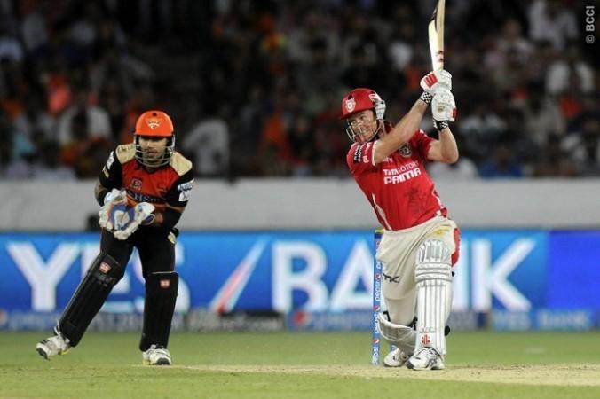 Kings XI skipper George Bailey smashes the ball to the boundary against the Sunrisers Hyderabad in their IPL 2014 game, 14 May. Pal Pillai/IPL/SPORTZPICS George Bailey Kings XI Punjab