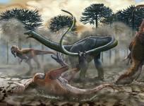 Fossilized bones of the biggest dinosaur, weighing 77 tones, has been discovered.(Illustration)