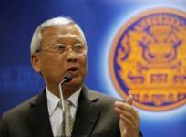 Thailand's interim Prime Minister Niwatthamrong speaks during a news conference at the Permanent Secretary of Defence in Bangkok