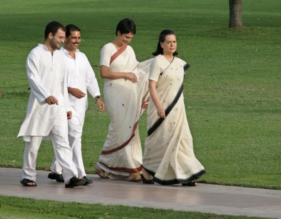 File photo of Sonia Gandhi, her daughter Priyanka, son-in-law Robert and son Rahul walking in New Delhi