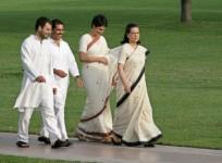 File photo of Sonia Gandhi, her daughter Priyanka, son-in-law Robert and son Rahul walking in New Delhi