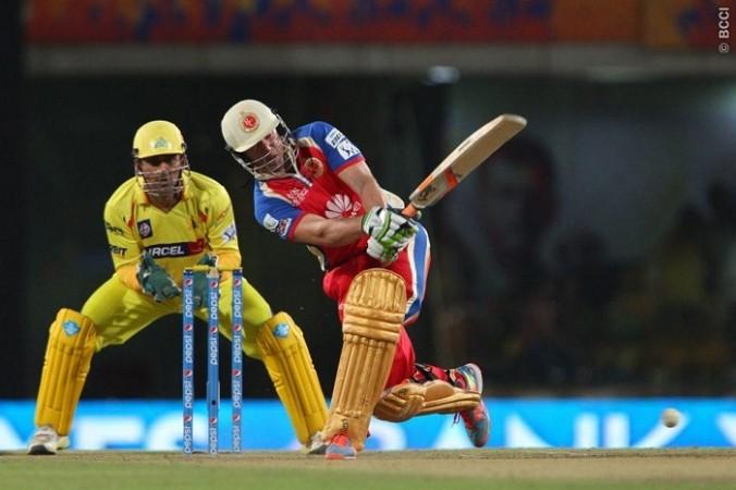 RCB batsman AB De Villiers plays a shot to the onside against CSK in their IPL 2014 game, 18 May AB De Villiers RCB