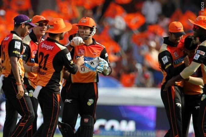 Sunrisers Hyderabad players celebrate a wicket against the Royal Challengers Bangalore in their IPL 2014 game, 20 May Sunrisers Hyderabad
