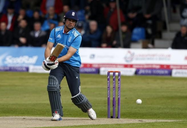 England skipper Alastair Cook plays a shot through the offside in the ODI against Scotland, 9 May Alastair Cook England