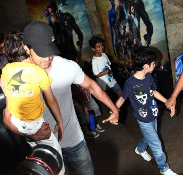 Hrithik Roshan with his children at special screening of 'X-Men: Days of Future Past' Hrithik Roshan with his children at special screening of 'X-Men: Days of Future Past'