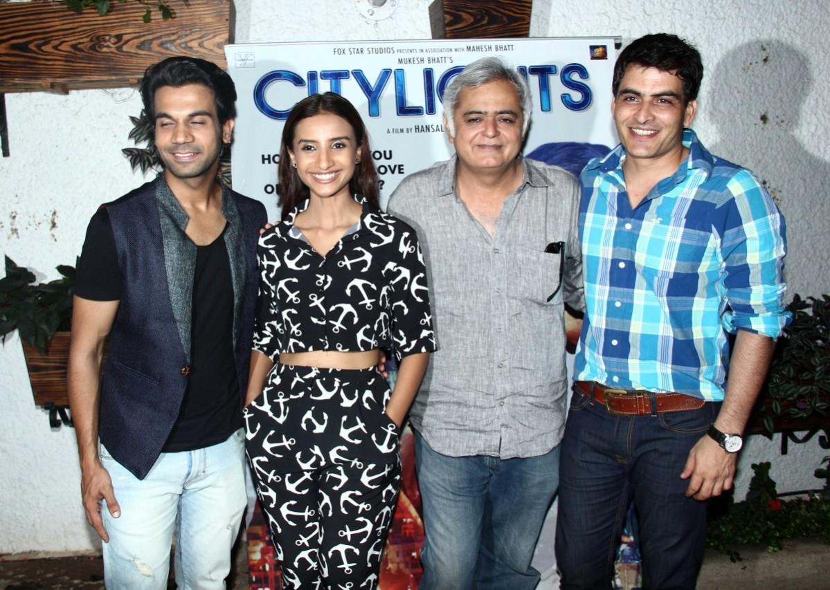 'Citylights' Cast (L to R) Rajkumar Rao, Patralekha, director Hansal Mehta and Manav Kaul Citylights Special Screening