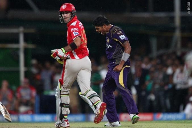 KKR fast bowler Umesh Yadav celebrates the wicket of Kings XI Punjab batsman Glenn Maxwell, 28 May Umesh Yadav KKR Glenn Maxwell Kings XI Punjab