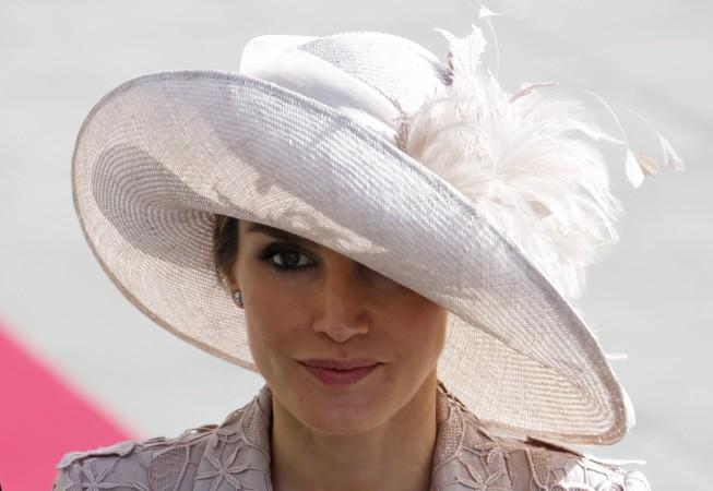 Spain's Princess Letizia leaves the religious wedding service of Luxembourg's Hereditary Grand Duke Guillaume and Princess Stephanie de Lannoy at the Cathedral Notre Dame in Luxembourg Princess Letizia