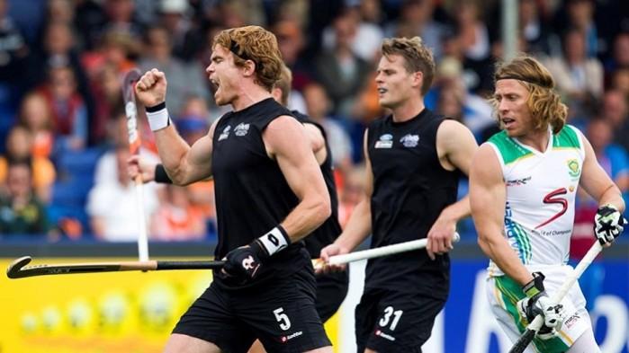 New Zealand's Andy Hayward celebrates after converting a penalty corner. Andy Hayward