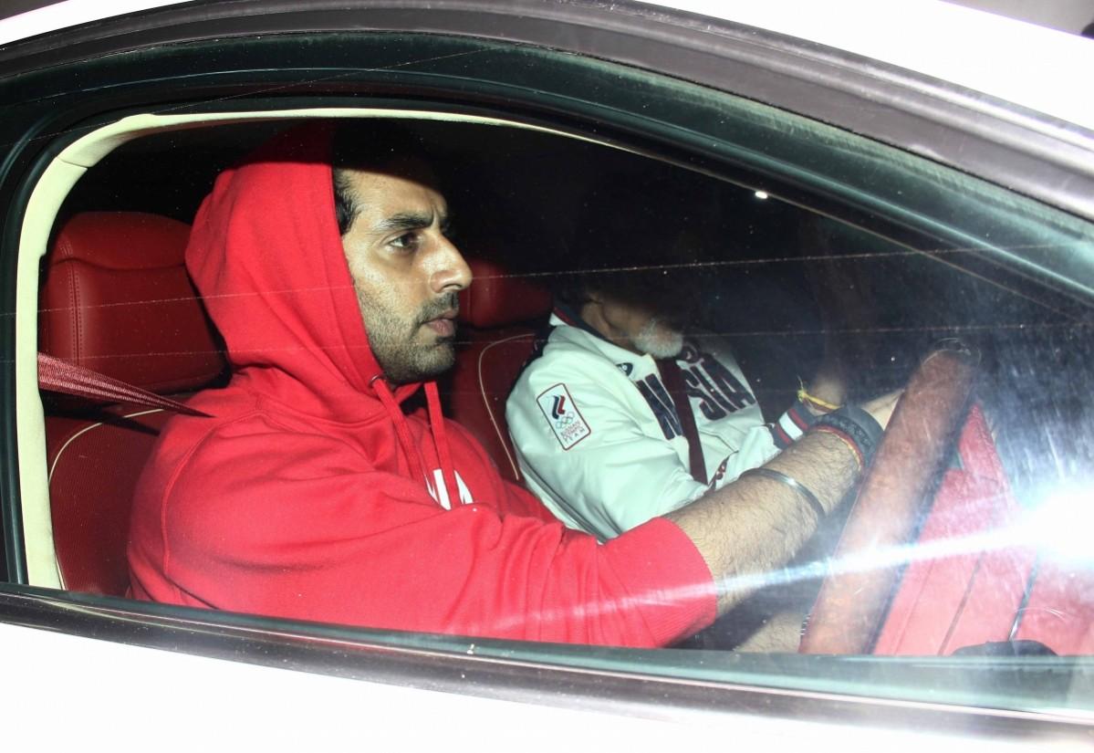 Abhishek Bachchan and Amitabh Bachchan leaving from PVR after watching 'X-Men: Days Of Future Past' Amitabh Bachchan and Abhishek Bachchan
