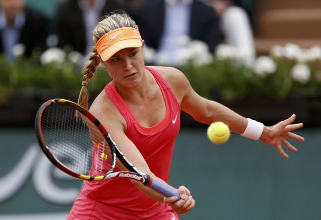 Eugenie Bouchard hits a volley in her quarterfinal against Carla Suarez Navarro, 3 June Eugenie Bouchard French Open