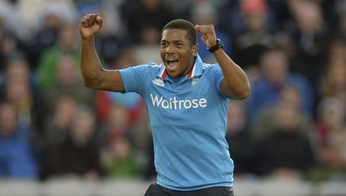 England's Chris Jordan celebrates against Sri Lanka during the third ODI. Chris Jordan