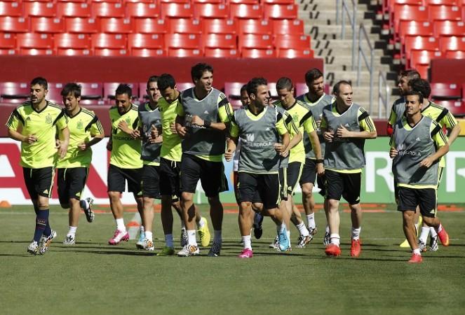 Spain players go through their paces during a training session, 6 June Spain