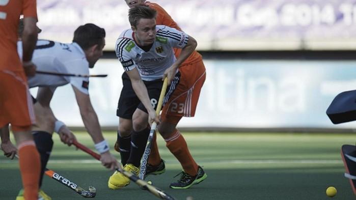 Germany hockey team in action against Netherlands at the World Cup. Germany Hockey Team