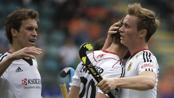 Germany hockey players celebrates after scoring against New Zealand. Germany Hockey Team