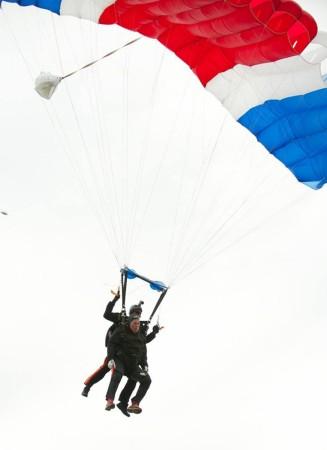 Former U.S. President George H.W. Bush marks his 90th birthday with a tandem skydive with the All Veteran Parachute Team in Kennebunkport, Maine