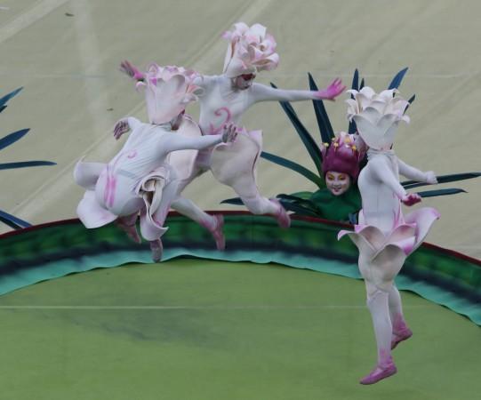 Performers jump on a trampolin during the 2014 World Cup opening ceremony in Sao Paulo 2014 World Cup