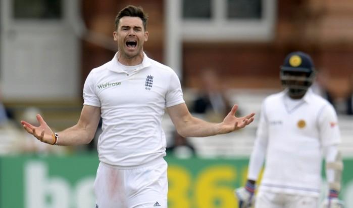 England's James Anderson celebrates after dismissing Sri Lanka's Lahiru Thirimanne. James Anderson