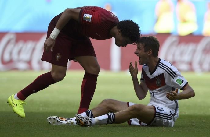 Portugal's Pepe headbutts Germany's Thomas Mueller, receiving him a red card, during their 2014 World Cup Group G soccer match at the Fonte Nova arena in Salvador Germany v Portugal
