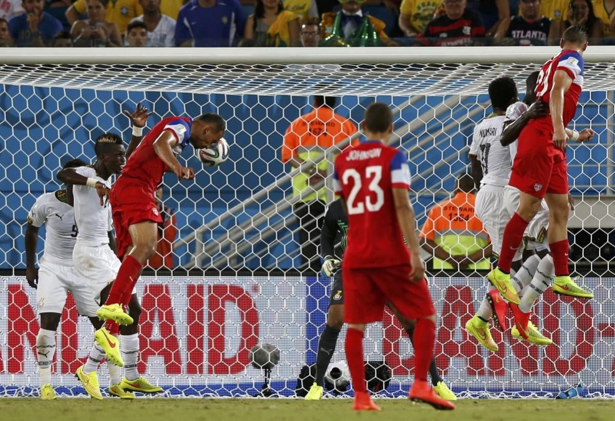 Brooks of the U.S. heads the ball to score a goal against Ghana during their 2014 World Cup Group G soccer match at the Dunas arena in Natal Ghana vs USA